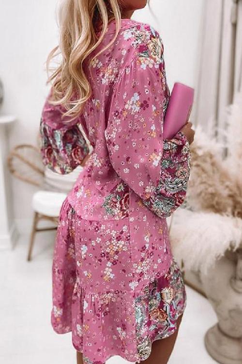 Women's Boho Dress Floral Printed Flared Sleeves Mini Dress