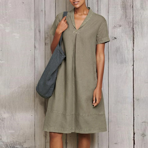 Women's Line Midi Dress Solid Color V-Neck Casual Dress