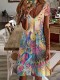 Colorful Animal Print V-Neck A Line Mini Dress Holiday Casual Dress