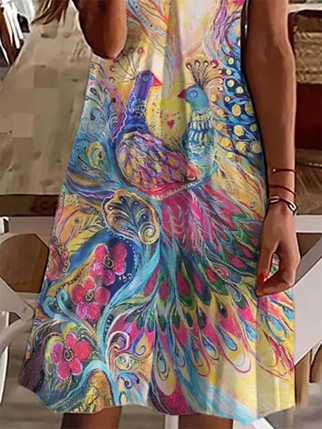 Colorful Animal Print V-Neck A Line Mini Dress Holiday Casual Dress