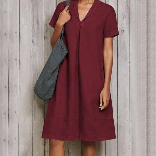 Women's Line Midi Dress Solid Color V-Neck Casual Dress