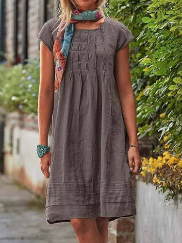 Vintage Casual Solid Linen Women Dresses