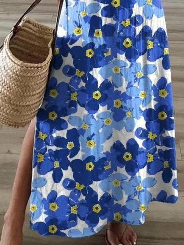 2022 Women's Maxi Dress Floral Print Holiday Slit Casual Dress
