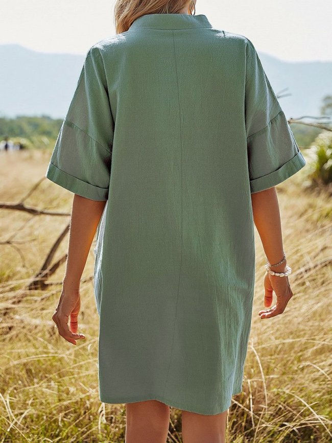 V-neck Casual Short-Sleeved A-line Midi Dress