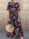 Plus Size Crew Neck Casual Loose Floral Print Short Sleeve Maxi Boho Dress