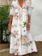 Women's Boho Maxi Dresses Floral Printed V-Neck Short Sleeve Casual Dress