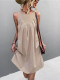 Vintage Sleeveless Ruched Solid Mini Dresses Casual O-neck Loose Summer Dress