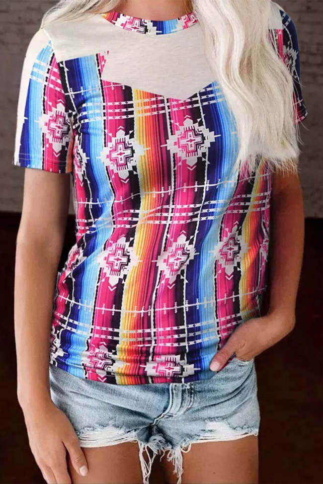 Aztec Geo Ethinc Print Western Style T-Shirt Top