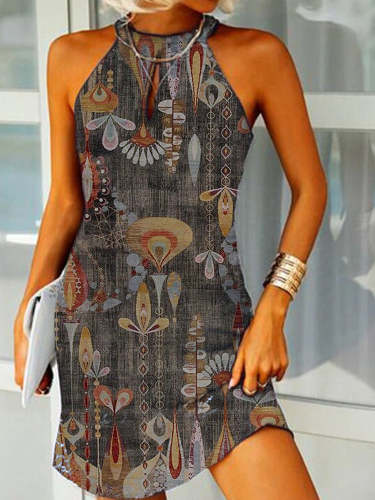 Tribal Printed Halter Neck Shift Mini Dresses