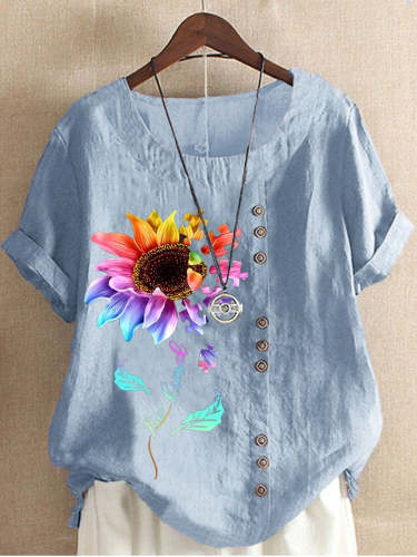Women's Sunflower Kindness Printed Casual Vintage Top