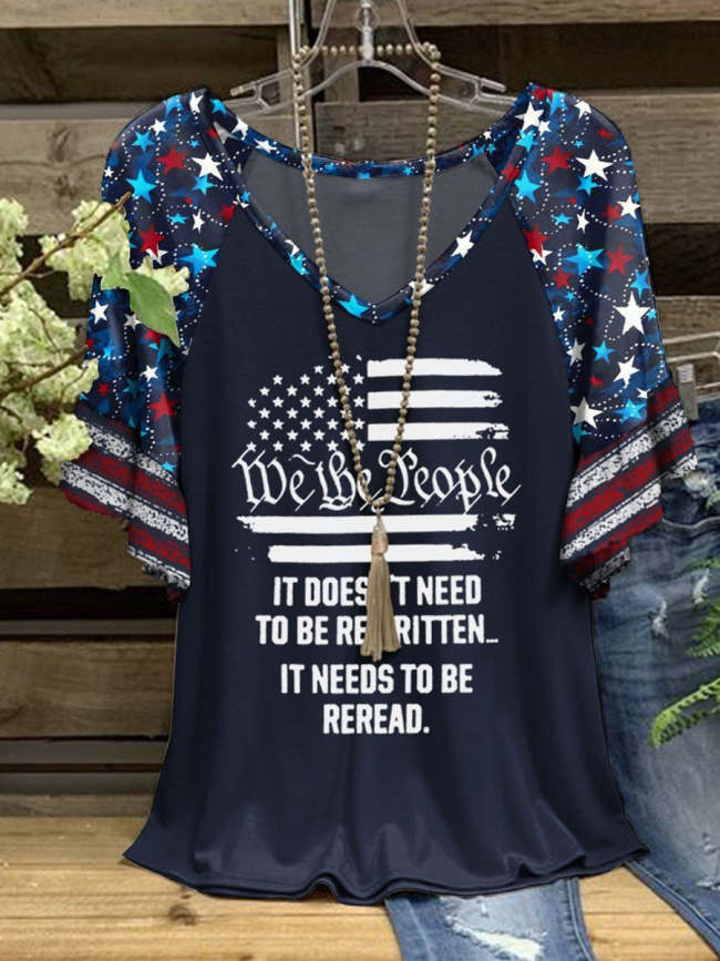 Women's We The People American Heart Flag 4th Of July Casual Top