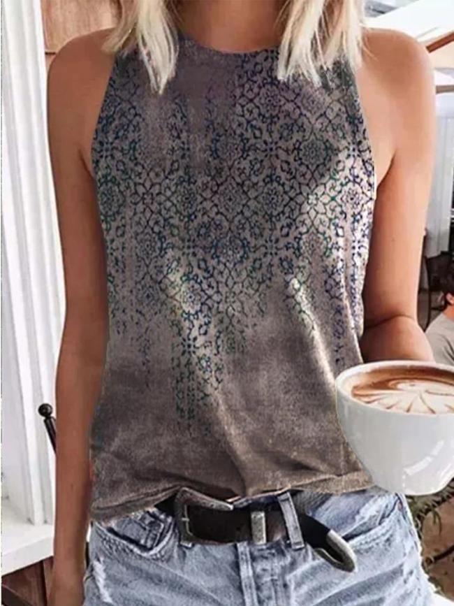 Floral-Print Sleeveless Halter Neck Tank Shirts & Tops