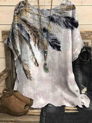 Women's Western Feather Printed Casual Top