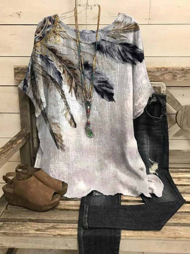 Women's Western Feather Printed Casual Top