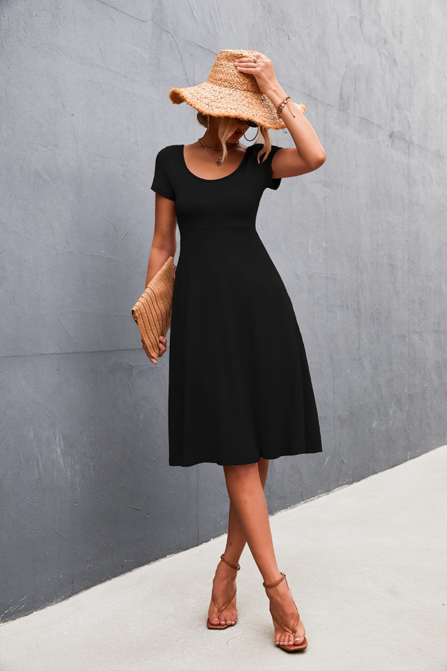 Women's Midi Dress Solid Color V-Neck Must Have Summer Casual Dress