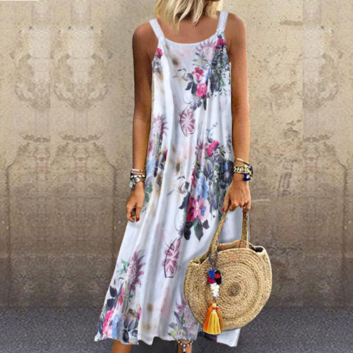 Plus Size Maxi Dress Floral Print Sleeveless Slip Big Swing Boho Dress