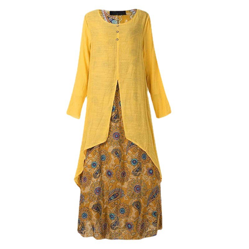 US$ 39.71 - Plus Size Maxi Dress Floral Print Long Sleeve Boho Dress ...