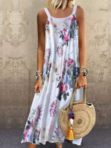 Plus Size Maxi Dress Floral Print Sleeveless Slip Big Swing Boho Dress