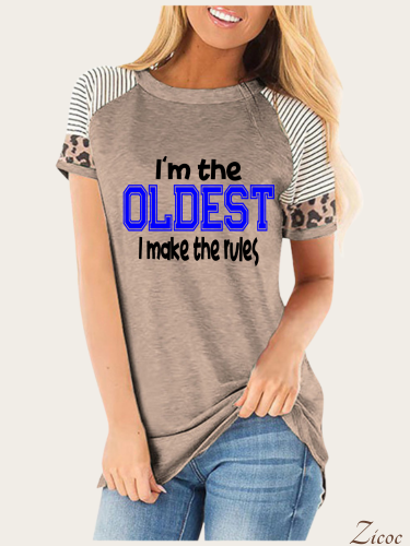 I Am the Oldest Sister I Made The Rules For Sassy Women Cheetah Shirts Short Sleeve With Leopard Print Tee Shirt