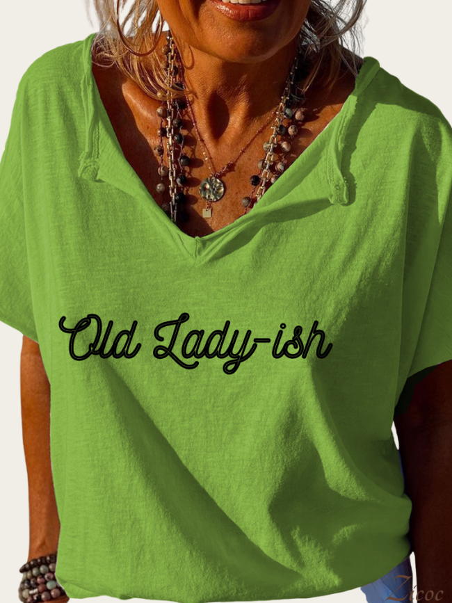 Old Lady-ish Shirt, Loose Cutting Turnover Collar V Neck T-Shirt Top