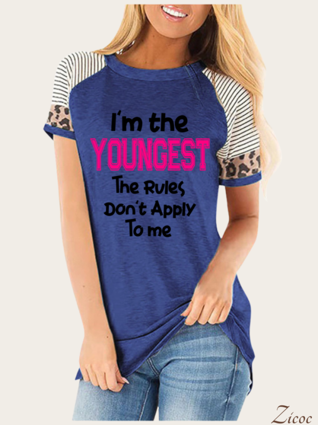 I Am The Youngest The Rules Don't Apply To Me For Sassy Women Cheetah Shirts Short Sleeve With Leopard Print Tee Shirt