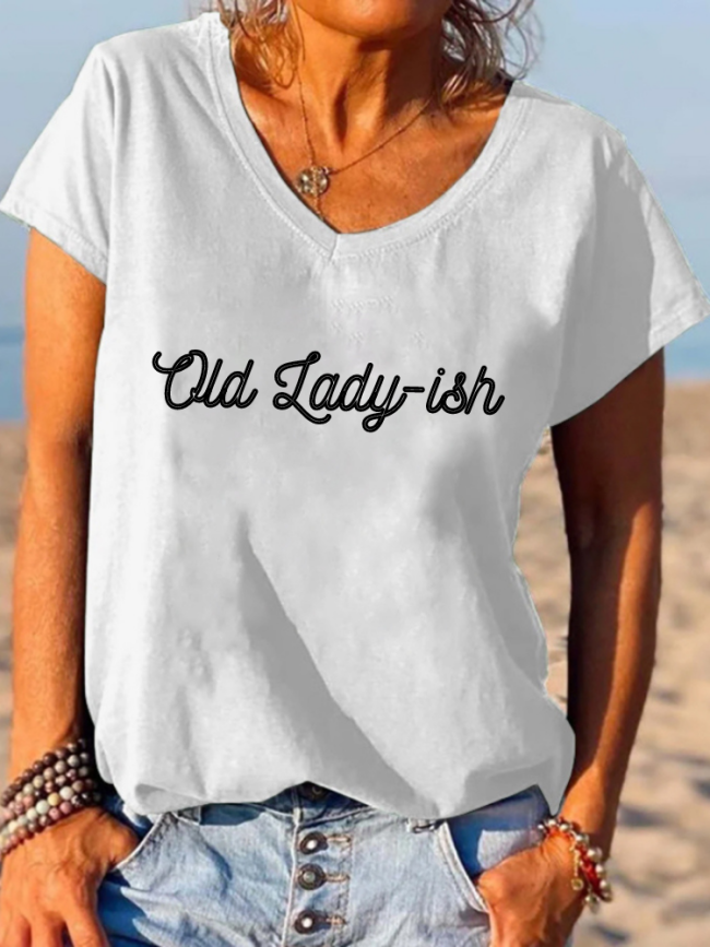 Old Lady-ish Shirt, Women Power Tee Loose Cutting V-neck T-Shirt