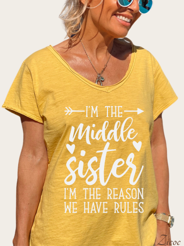 I Am the Middle Sister I Made The Rules Women's Causal Loose Short Sleeve Top Spring Plus Size Shirt