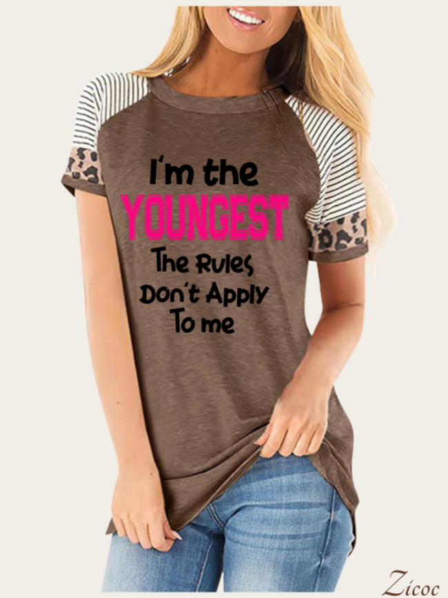 I Am The Youngest The Rules Don't Apply To Me For Sassy Women Cheetah Shirts Short Sleeve With Leopard Print Tee Shirt