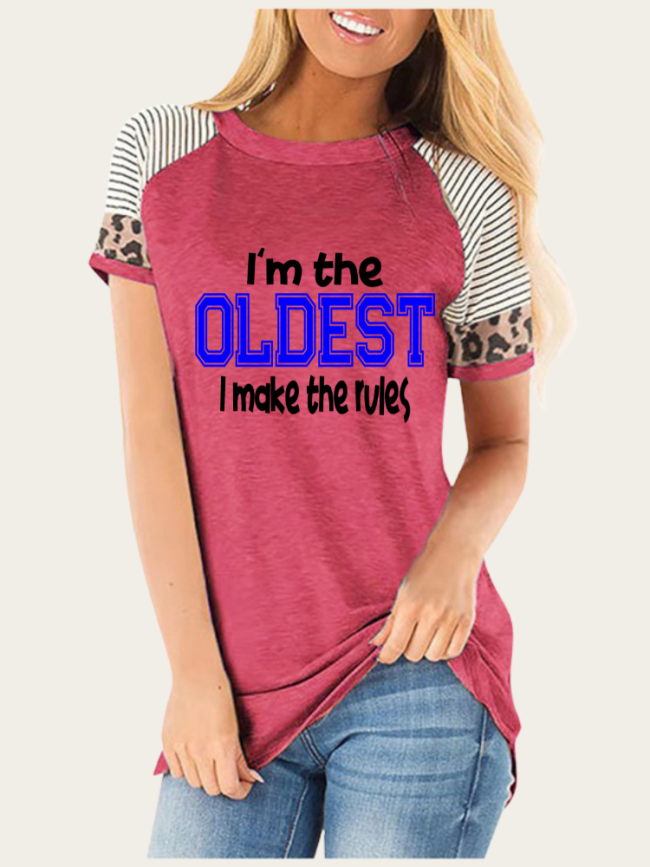 I Am the Oldest Sister I Made The Rules For Sassy Women Cheetah Shirts Short Sleeve With Leopard Print Tee Shirt