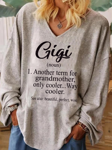 Gigi Funny Word Shirt Extra Large Drop Shoulder knitting Sweatshirt Long Sleeve V Neck Wide Cuff Women Tunic Shirt