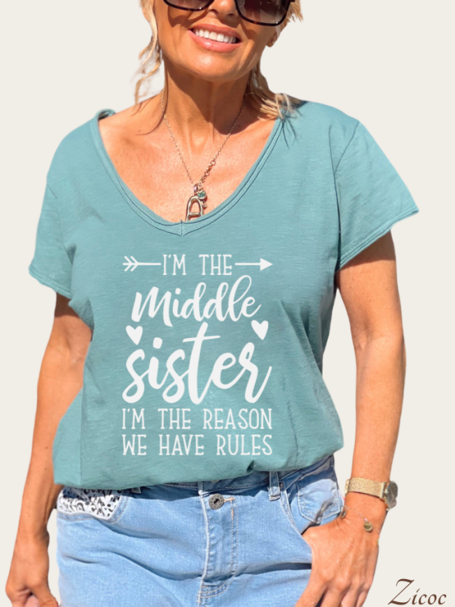 I Am the Middle Sister I Made The Rules Women's Causal Loose Short Sleeve Top Spring Plus Size Shirt