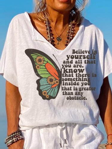 Womens Believe in yourself and all that you are V Neck Short Sleeve T-Shirt