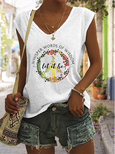 Colorful Letter Print Casual V Neck Knit Tank