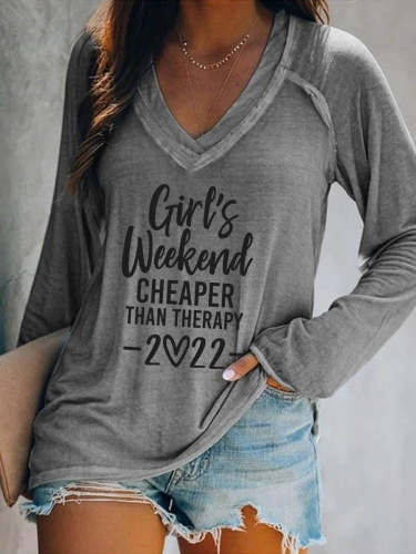 Women's Girls Weekend Therapy 2022 Long Sleeve V-Neck Tee