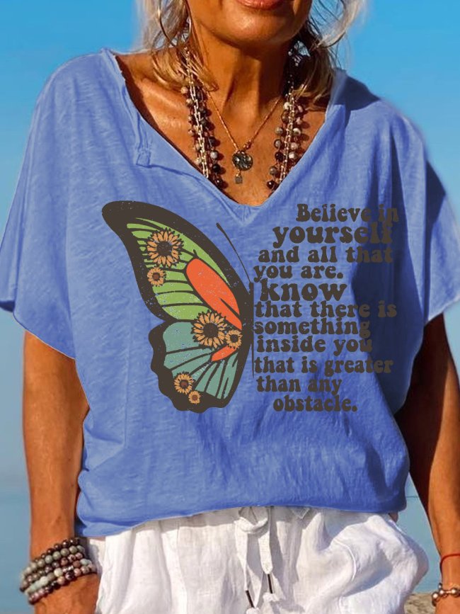 Womens Believe in yourself and all that you are V Neck Short Sleeve T-Shirt