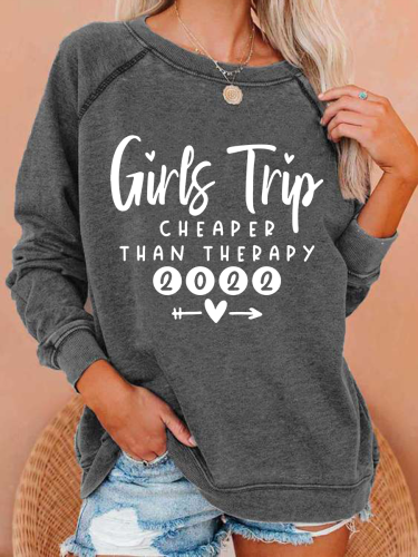 Girls Trip 2022 Therapy Letter Print Long Sleeve Sweatshirts & Top