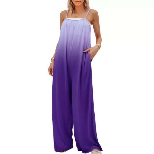 2022 Gradient Color Loose Sleeveless High Waist Wide Leg Jumpsuit