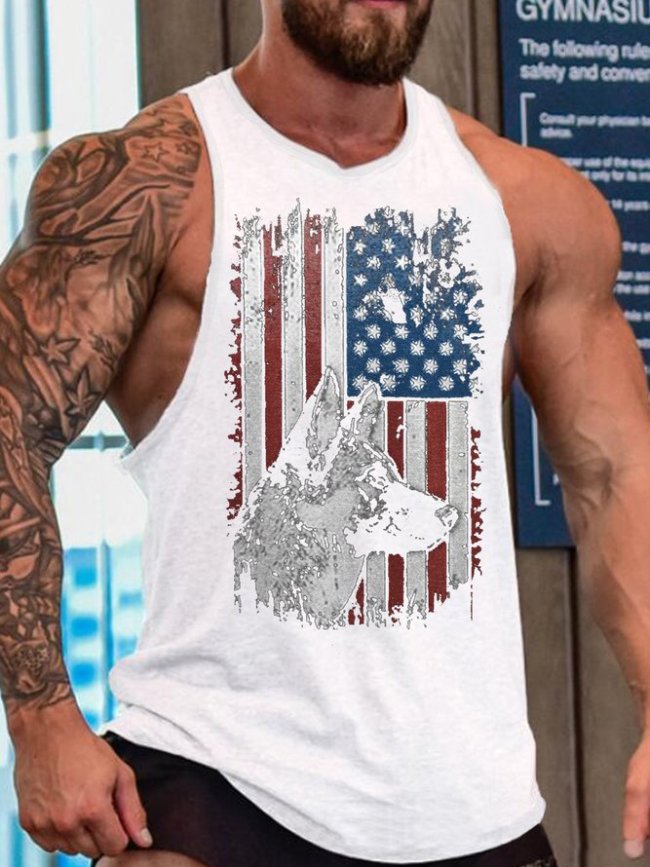 American Flag Dog Print Men's Tank