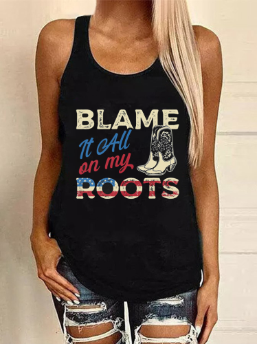 Blame it All on My Roots Letter Print Casual Crew-Neck Sleeveless Tank Top