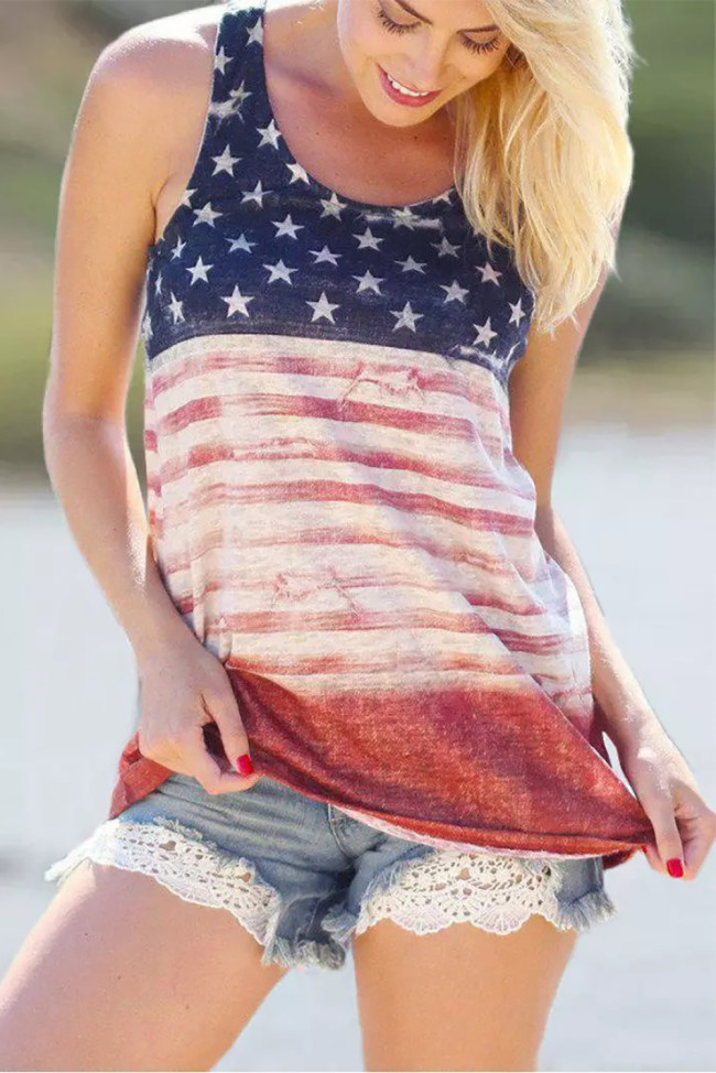 Independence Day Flag Star Print Small Vest Sleeveless Casual Tank Top