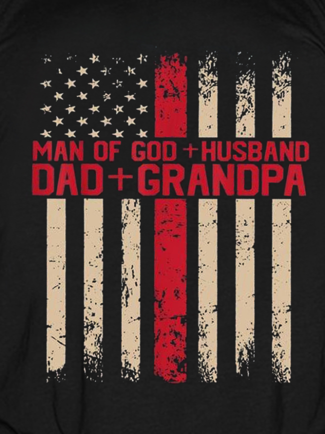 Man Of God Husband Dad Grandpa American Flag Vintage Cotton Short Sleeve T-Shirt
