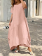 Loose Plus Size Linen Maxi Dress Short Sleeve Crew Neck Casual Pocket Dress