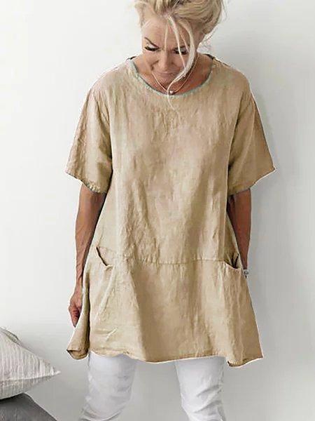 Women's Short Sleeve Crew Neck Pocket Top Plus Size T-Shirt