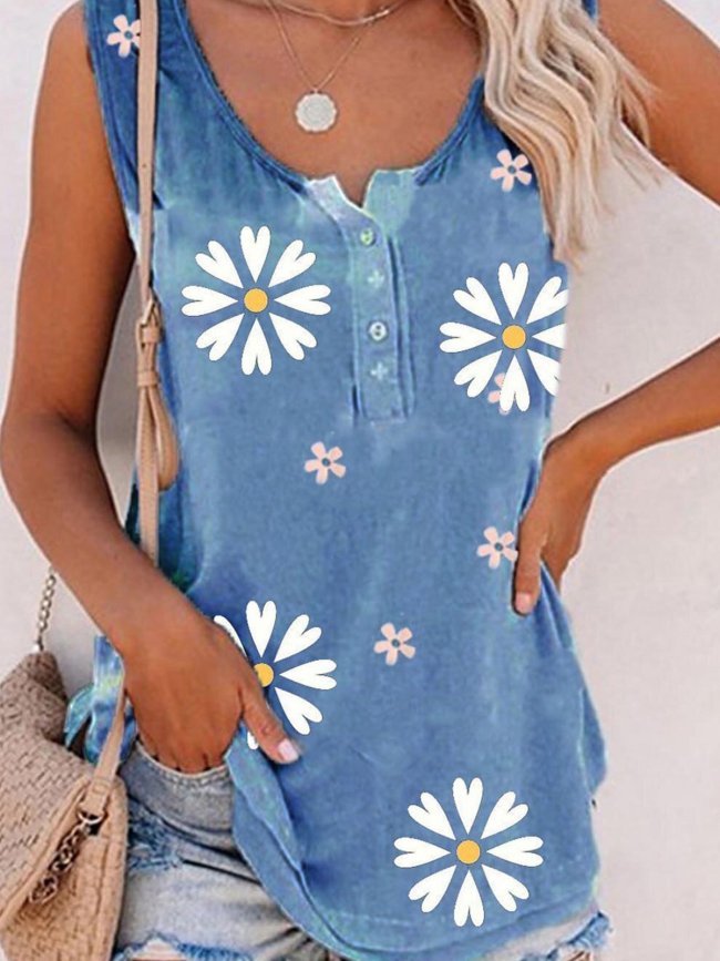 Floral Printed Sleeveless Casual Tanks & Camis