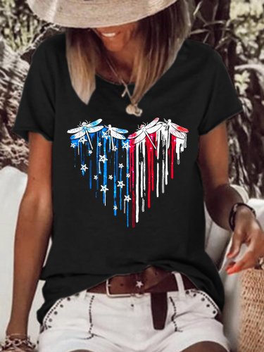 American Flag Dragonfly Casual T-Shirt
