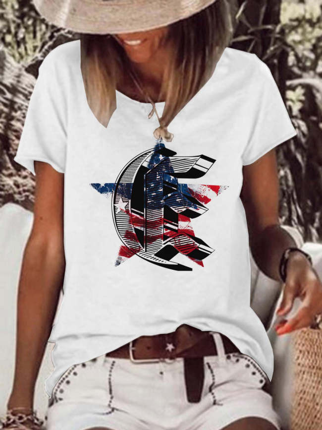 American Flag Print Neck Printed T-Shirt