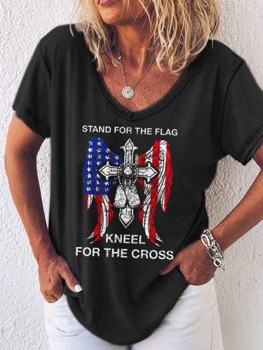 Stand For The Flag, Kneel For The Cross, Casual Loosen T-Shirt