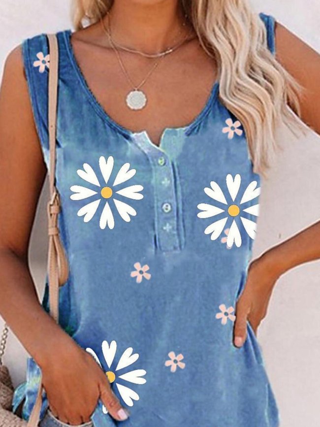 Floral Printed Sleeveless Casual Tanks & Camis