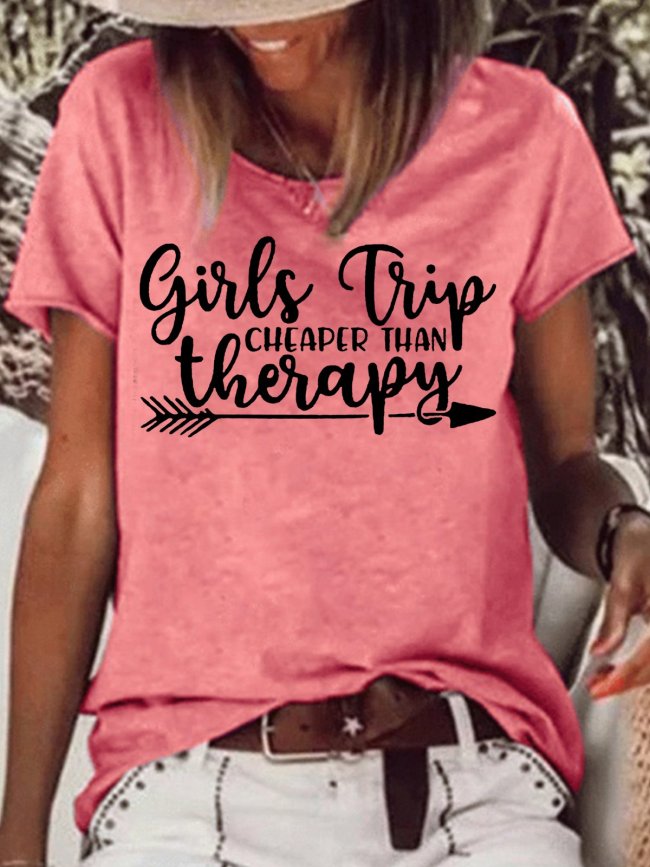 Womens Girls Trip Cheaper Than Therapy Casual Short Sleeve T-Shirt