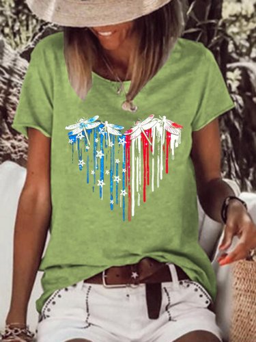 American Flag Dragonfly Casual T-Shirt